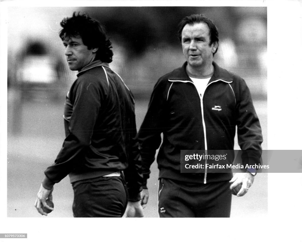 NSW Training at SCG no.2. Imran Khan (L); Bob Simpson (R).