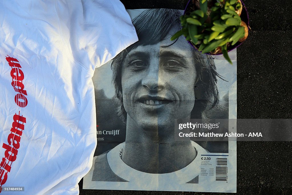 Tributes Are Left To Dutch Football Legend Johan Cruyff In Amsterdam